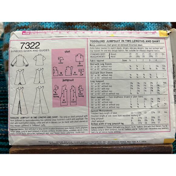 Simplicity sewing pattern  7322 kids romper jumper overall - Picture 3 of 5